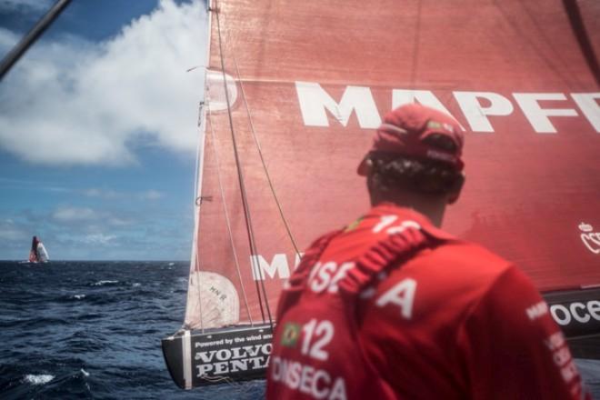 Team MAPFRE - Andre Fonseca watching Dongfeng while MAPFRE make an overtake - Volvo Ocean Race 2014-15 © Francisco Vignale/Mapfre/Volvo Ocean Race